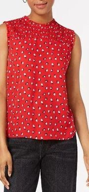 Maison Jules Women's Sleeveless Printed Smocked-Neck Top Red Size Small Apple
