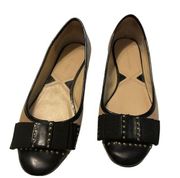 Womens Adrienne Vittadini Slip On Flat Leather Tan Black/ Bow/ Studs/ Si…