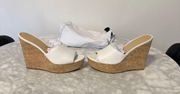 Veronica Beard White Dali leather cork wedges SZ 7