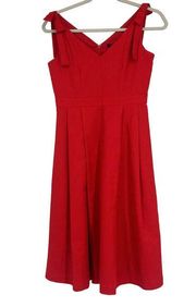 NEW Ann Taylor Red Fit Flare Dress Linen Blend Bow Straps Pleated Sz 00P Petite