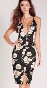 Missguided NWOT  Floral Plunging V-Neck
Midi Bodycon Dress