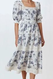 Hunter Bell | Evelyn Dress | Flamingo Print | Navy & White Lace | Sz 8