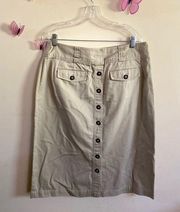 Y2K Christopher & Banks Mini/Midi Khaki Skirt with Front Pockets Size 14