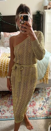 Gold Crochet One Sleeve Dress