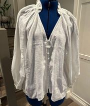 MWT Maeve by Anthropologie Linen white long sleeve front button shirt