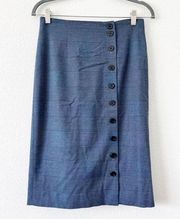 Tailored by Rebecca Taylor Blue Rose Plaid Side Button Down Pencil Skirt