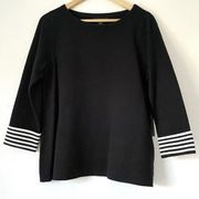 NEW Tahari Pullover Sweater Black White Striped Sleeve Cuffs Women’s Medium M