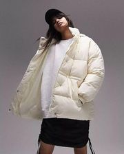 NWT Topshop mid length tie waist puffer jacket in cream Oversize