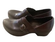 womens clogs mule shoe brown leather nurse shoes buckle slip on shoes 9.5