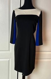 DANNY & NICOLE BLACK COLOR BLOCK THREE QUARTER SLEEVE BUSINESS DRESS