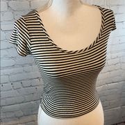 ABOUT A GIRL T-Shirt Cropped Black/White Striped-XS