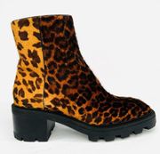 Jimmy Choo Mava Leopard Print Real Fur Moto Biker Lug Ankle Boots Size EU 36