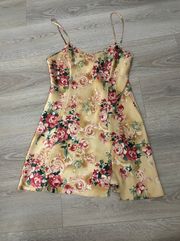 Vintage Satin Yellow Floral Dress