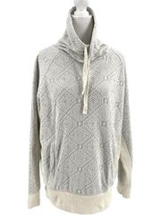 prAna Mock-Neck Jacquard Knit Pullover Sweatshirt Pockets Cream size Large