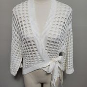 W by Worth white open weave wrap cardigan size medium