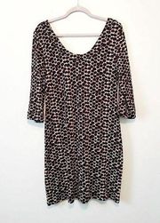 Papillon Blanc Dress Polka Dot Scoop Neck 3/4 Sleeve Black Brown Cream Sz XL EUC