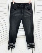 Driftwood Colette Snake Print Stripe Raw Cuff Crop Jeans Black Size 27