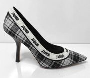 Dior Plaid Black White Tartan J'Adior Trim Wool Pointed Leather Pumps Heels