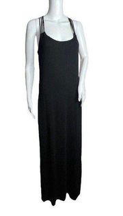 Artisan NY Maxi Dress Black Jersey Knit Sleeveless Strappy Back Scoop Neck