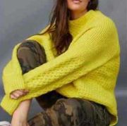 ANTHROPOLOGIE Bia Alpaca Blend Sweater Mock Neck Tunic Lime Yellow XS Oversized