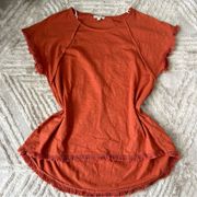 100% Cotton Burnt Orange Fringe T-Shirt Blouse Casual Spring Top Size S