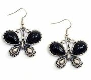 Silver-Tone Butterfly Earrings with Onyx Stone