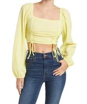 SOPHIE RUE Women's Yellow Long Sleeve Ruched Front Cropped Blouse Top Size XS