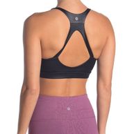 Dark Gray Shiny High Neck Open Back Sports Bra