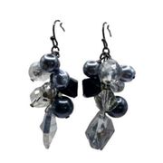 White House black market Gray crystal and black women's French hook drop earring