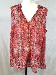 Violet & Claire abstract print vneck pleated blouse top size 1X