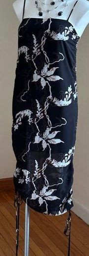 Shona Joy Sz 2 US Black Floral Shadows Ruched Slip Dress NWT