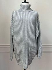 UO Urban Outfitters Turtleneck Sweater Tunic Grey Wide Rib S