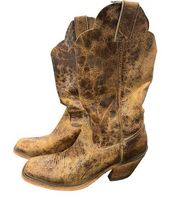 Justin Women's Tan Road Distressed Leather Western Boot Square Toe BRL122 SZ 7B