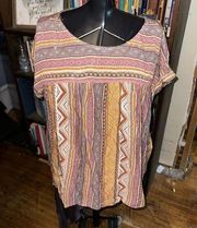 Kori Southwest flowy boho tribal shirt sleeve boutique S blouse