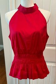 WHBM NWT Smocked Poplin Halter Top in Mon Cherie (Red)