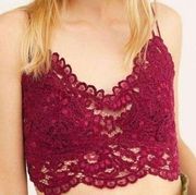 Free People  Celine Floral Crochet Lace Bralette Berry Size Small NWT