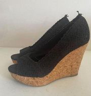 Women's Nine West Black Crochet Wedge Cork Heels Size 7.5M GUC