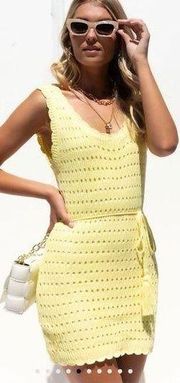 NWT Indikah Kylia Crochet Mini Dress Light Yellow Size Small