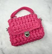 Chunky Knitted Woven Mini Crossbody Purse Bag Yarn Knit Barbiecore Pink Y2K