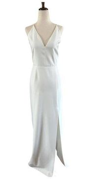 WAYF Front Slit V-Neck Sleeveless White Crepe Gown Size XL