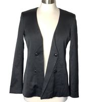 Frame Womens Size 0 Black Silk Satin Blazer No Lapel Edgy Details Style lwot0083