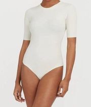 SPANX Women's Suit Yourself Ribbed Short Sleeve Bodysuit Parchment Size S