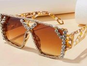 Yellow Stripe Rhinestone Sunglasses