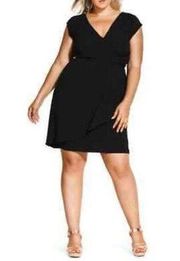 City chic cap sleeve black faux wrap dress