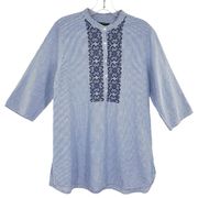 For Cynthia Linen Blend Stripe Embroidered Tunic Top Lagenlook