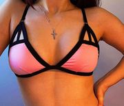 pink & black bralette triangle bikini top w/ cut outs | unsure of brand | size small