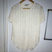 3.1 phillip lim ivory crepe de chine silk embroidered short sleeves top size 2