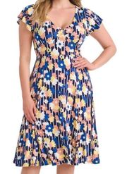 Floral Flutter Sleeve MIDI Dress Size Medium