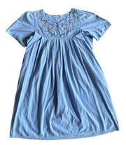 Drapers & Damon’s Vintage Dress Tent Cottage Embroidered Blue Pockets Size Large