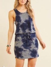 Racerback Round Neck Oversized Tie Waist Tank Dress Color Blue/Gray